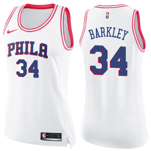 Nike 76ers #34 Charles Barkley White/Pink Women's NBA Swingman Fashion ...